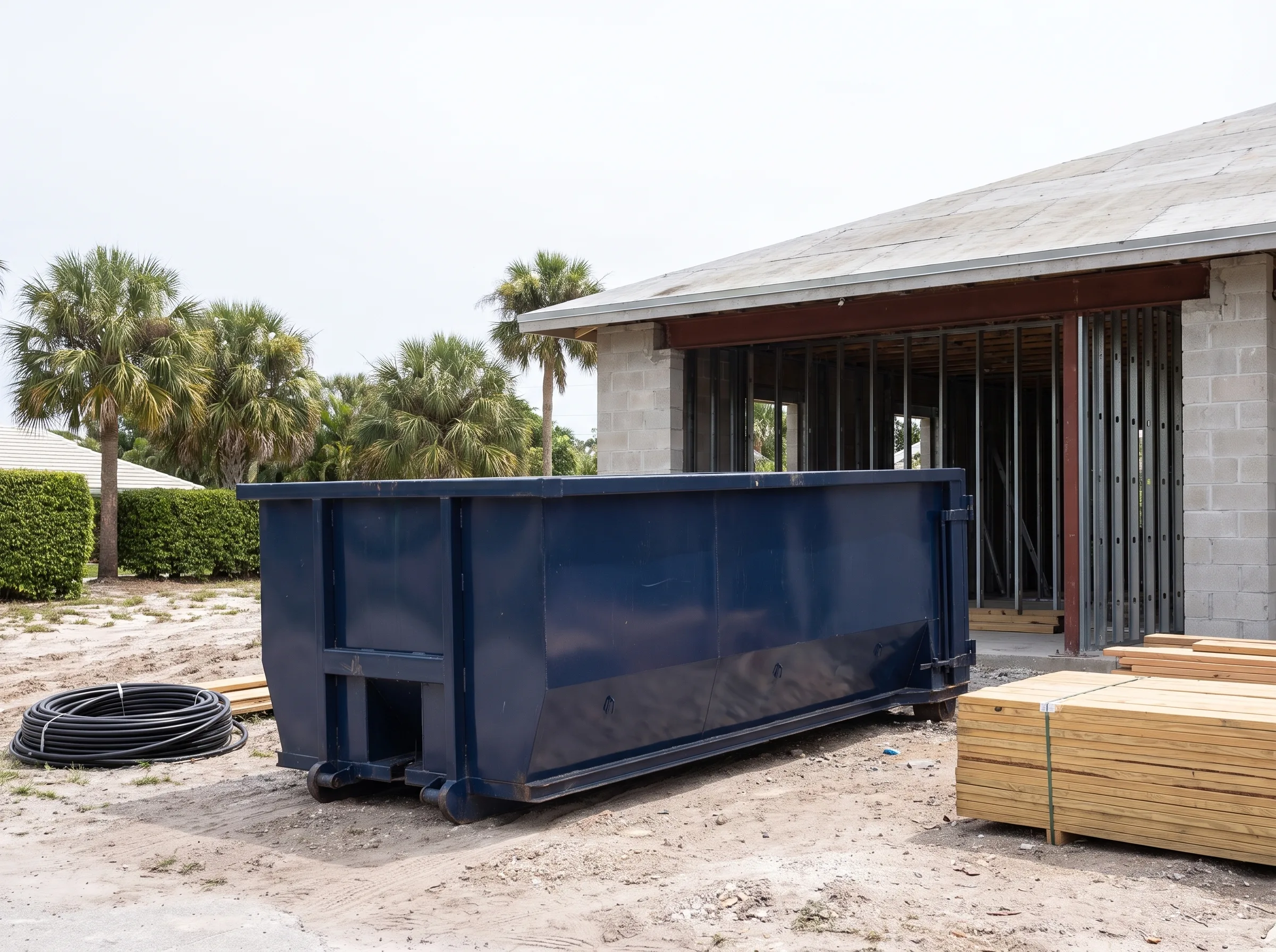 Roll-off dumpster being loaded in Lakeland, FL