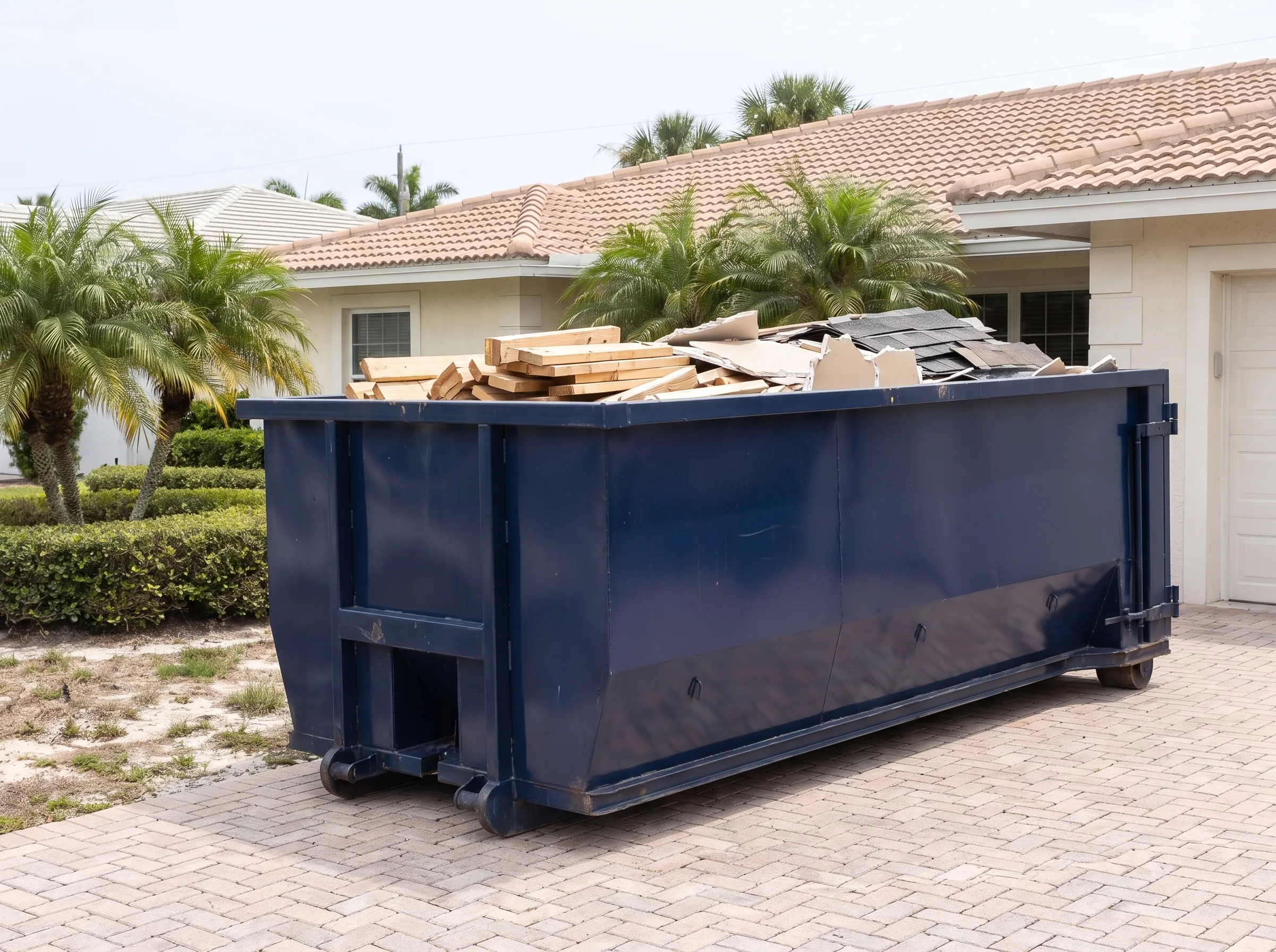 Roll-off dumpster being loaded in Polk County, FL